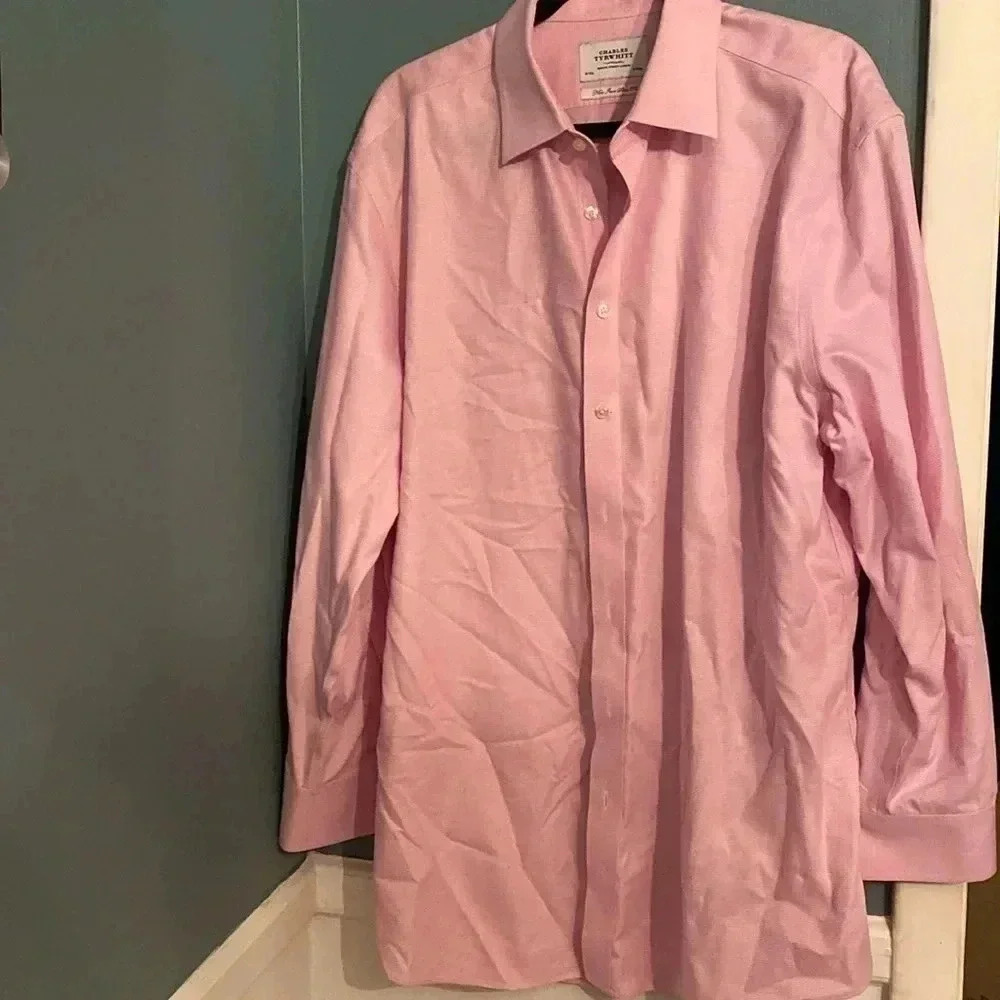 Charles Tyrwhitt mens 100% cotton button down shirt - pink/white - 18/35 in